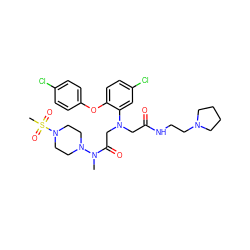 CN(C(=O)CN(CC(=O)NCCN1CCCC1)c1cc(Cl)ccc1Oc1ccc(Cl)cc1)N1CCN(S(C)(=O)=O)CC1 ZINC000299828442