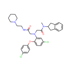 CN(C(=O)CN(CC(=O)NCCN1CCCCC1)c1cc(Cl)ccc1Oc1ccc(Cl)cc1)C1Cc2ccccc2C1 ZINC000299829067