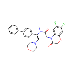 CN(C(=O)CN1C(=O)COc2cc(Cl)c(Cl)cc21)[C@@H](CN1CCOCC1)c1ccc(-c2ccccc2)cc1 ZINC000044352002