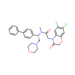 CN(C(=O)CN1C(=O)COc2cc(Cl)c(Cl)cc21)[C@H](CN1CCOCC1)c1ccc(-c2ccccc2)cc1 ZINC000044350888