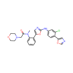 CN(C(=O)CN1CCOCC1)c1ccccc1-c1cnc(Nc2ccc(-c3cnco3)c(Cl)c2)o1 ZINC000013490399