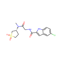 CN(C(=O)CNC(=O)c1cc2cc(Cl)ccc2[nH]1)[C@@H]1CCS(=O)(=O)C1 ZINC000028331113