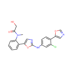 CN(C(=O)CO)c1ccccc1-c1cnc(Nc2ccc(-c3cnco3)c(Cl)c2)o1 ZINC000013490400