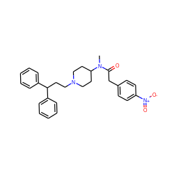 CN(C(=O)Cc1ccc([N+](=O)[O-])cc1)C1CCN(CCC(c2ccccc2)c2ccccc2)CC1 ZINC000028351930