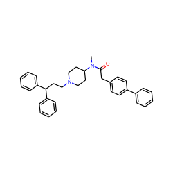 CN(C(=O)Cc1ccc(-c2ccccc2)cc1)C1CCN(CCC(c2ccccc2)c2ccccc2)CC1 ZINC000028337881