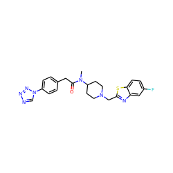 CN(C(=O)Cc1ccc(-n2cnnn2)cc1)C1CCN(Cc2nc3cc(F)ccc3s2)CC1 ZINC000084633339