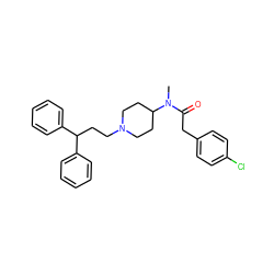 CN(C(=O)Cc1ccc(Cl)cc1)C1CCN(CCC(c2ccccc2)c2ccccc2)CC1 ZINC000028348305