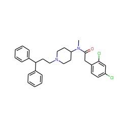 CN(C(=O)Cc1ccc(Cl)cc1Cl)C1CCN(CCC(c2ccccc2)c2ccccc2)CC1 ZINC000028352592