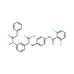 CN(C(=O)Cc1ccccc1)c1cccc([C@@H](Cc2ccc(NC(=O)c3c(Cl)cccc3Cl)cc2)C(=O)O)c1 ZINC000028352307