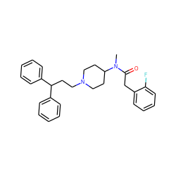 CN(C(=O)Cc1ccccc1F)C1CCN(CCC(c2ccccc2)c2ccccc2)CC1 ZINC000028357192