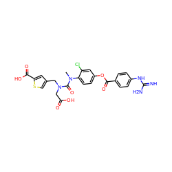 CN(C(=O)N(CC(=O)O)Cc1csc(C(=O)O)c1)c1ccc(OC(=O)c2ccc(NC(=N)N)cc2)cc1Cl ZINC000145044878