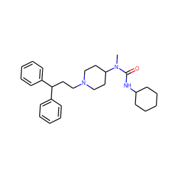 CN(C(=O)NC1CCCCC1)C1CCN(CCC(c2ccccc2)c2ccccc2)CC1 ZINC000028356068