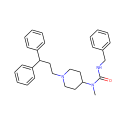 CN(C(=O)NCc1ccccc1)C1CCN(CCC(c2ccccc2)c2ccccc2)CC1 ZINC000028346481