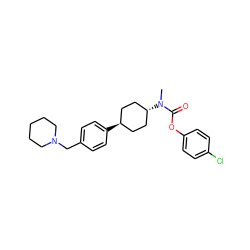 CN(C(=O)Oc1ccc(Cl)cc1)[C@H]1CC[C@H](c2ccc(CN3CCCCC3)cc2)CC1 ZINC000253848595