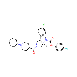 CN(C(=O)Oc1ccc(F)cc1)[C@@]1(C)CN(C(=O)C2CCN(C3CCCCC3)CC2)C[C@@H]1c1ccc(Cl)cc1 ZINC000169698919