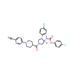 CN(C(=O)Oc1ccc(F)cc1)[C@@]1(C)CN(C(=O)C2CCN(c3ccc(C#N)nc3)CC2)C[C@@H]1c1ccc(Cl)cc1 ZINC000169698935