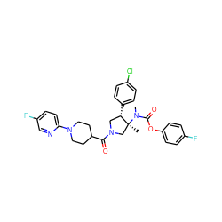 CN(C(=O)Oc1ccc(F)cc1)[C@@]1(C)CN(C(=O)C2CCN(c3ccc(F)cn3)CC2)C[C@@H]1c1ccc(Cl)cc1 ZINC000169698929