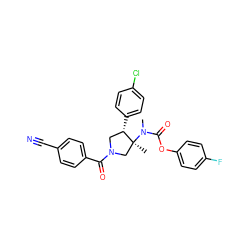 CN(C(=O)Oc1ccc(F)cc1)[C@@]1(C)CN(C(=O)c2ccc(C#N)cc2)C[C@@H]1c1ccc(Cl)cc1 ZINC000169698920