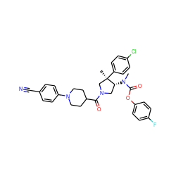 CN(C(=O)Oc1ccc(F)cc1)[C@@H]1CN(C(=O)C2CCN(c3ccc(C#N)cc3)CC2)C[C@@]1(C)c1ccc(Cl)cc1 ZINC000169698939