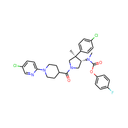 CN(C(=O)Oc1ccc(F)cc1)[C@@H]1CN(C(=O)C2CCN(c3ccc(Cl)cn3)CC2)C[C@@]1(C)c1ccc(Cl)cc1 ZINC000169698949