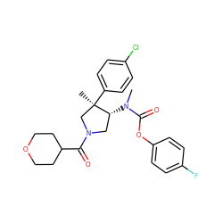 CN(C(=O)Oc1ccc(F)cc1)[C@@H]1CN(C(=O)C2CCOCC2)C[C@@]1(C)c1ccc(Cl)cc1 ZINC000169698945