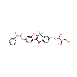 CN(C(=O)Oc1ccc2c3c(oc2c1)C(C)(C)c1cc(OC[C@@H](O)[C@H](O)CO)ccc1C3=O)c1ccccc1 ZINC000114803407