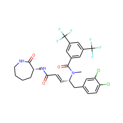 CN(C(=O)c1cc(C(F)(F)F)cc(C(F)(F)F)c1)[C@@H](/C=C/C(=O)N[C@@H]1CCCCNC1=O)Cc1ccc(Cl)c(Cl)c1 ZINC000003985678