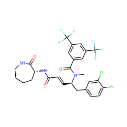 CN(C(=O)c1cc(C(F)(F)F)cc(C(F)(F)F)c1)[C@H](/C=C/C(=O)N[C@@H]1CCCCNC1=O)Cc1ccc(Cl)c(Cl)c1 ZINC000027102528