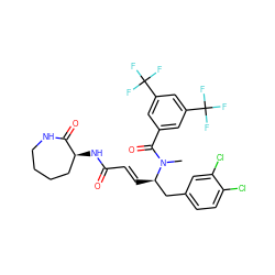 CN(C(=O)c1cc(C(F)(F)F)cc(C(F)(F)F)c1)[C@H](/C=C/C(=O)N[C@H]1CCCCNC1=O)Cc1ccc(Cl)c(Cl)c1 ZINC000027101608