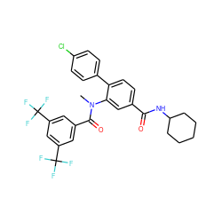 CN(C(=O)c1cc(C(F)(F)F)cc(C(F)(F)F)c1)c1cc(C(=O)NC2CCCCC2)ccc1-c1ccc(Cl)cc1 ZINC000026185676