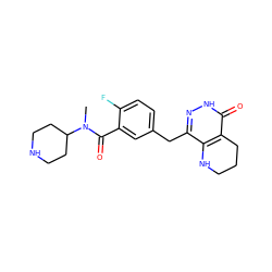 CN(C(=O)c1cc(Cc2n[nH]c(=O)c3c2NCCC3)ccc1F)C1CCNCC1 ZINC000140355528