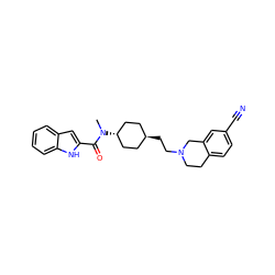 CN(C(=O)c1cc2ccccc2[nH]1)[C@H]1CC[C@H](CCN2CCc3ccc(C#N)cc3C2)CC1 ZINC000473130723