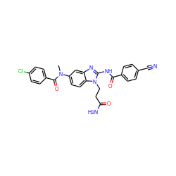 CN(C(=O)c1ccc(Cl)cc1)c1ccc2c(c1)nc(NC(=O)c1ccc(C#N)cc1)n2CCC(N)=O ZINC000040939352