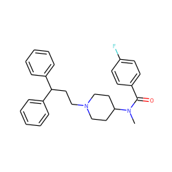 CN(C(=O)c1ccc(F)cc1)C1CCN(CCC(c2ccccc2)c2ccccc2)CC1 ZINC000028347215