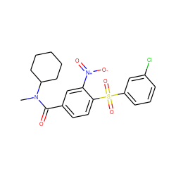 CN(C(=O)c1ccc(S(=O)(=O)c2cccc(Cl)c2)c([N+](=O)[O-])c1)C1CCCCC1 ZINC000003020353