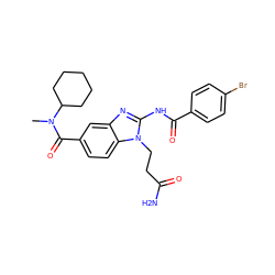 CN(C(=O)c1ccc2c(c1)nc(NC(=O)c1ccc(Br)cc1)n2CCC(N)=O)C1CCCCC1 ZINC000028822740