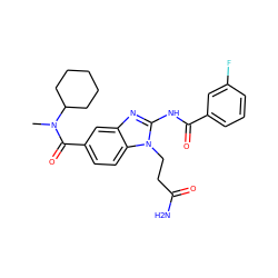 CN(C(=O)c1ccc2c(c1)nc(NC(=O)c1cccc(F)c1)n2CCC(N)=O)C1CCCCC1 ZINC000028822746