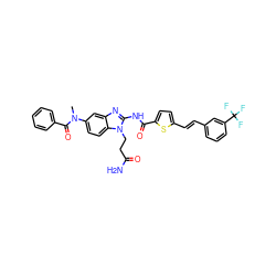 CN(C(=O)c1ccccc1)c1ccc2c(c1)nc(NC(=O)c1ccc(/C=C/c3cccc(C(F)(F)F)c3)s1)n2CCC(N)=O ZINC000044280306