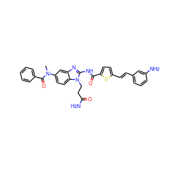 CN(C(=O)c1ccccc1)c1ccc2c(c1)nc(NC(=O)c1ccc(/C=C/c3cccc(N)c3)s1)n2CCC(N)=O ZINC000049889240