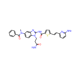 CN(C(=O)c1ccccc1)c1ccc2c(c1)nc(NC(=O)c1ccc(/C=C/c3cccc(N)n3)s1)n2CCC(N)=O ZINC000042805932