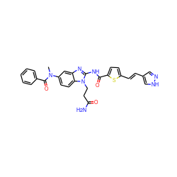 CN(C(=O)c1ccccc1)c1ccc2c(c1)nc(NC(=O)c1ccc(/C=C/c3cn[nH]c3)s1)n2CCC(N)=O ZINC000049872317