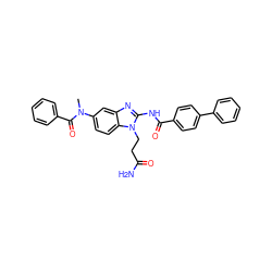 CN(C(=O)c1ccccc1)c1ccc2c(c1)nc(NC(=O)c1ccc(-c3ccccc3)cc1)n2CCC(N)=O ZINC000040935213