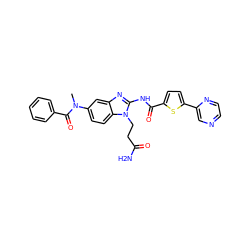 CN(C(=O)c1ccccc1)c1ccc2c(c1)nc(NC(=O)c1ccc(-c3cnccn3)s1)n2CCC(N)=O ZINC000042878612