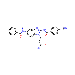 CN(C(=O)c1ccccc1)c1ccc2c(c1)nc(NC(=O)c1ccc(C#N)cc1)n2CCC(N)=O ZINC000040861555