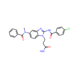 CN(C(=O)c1ccccc1)c1ccc2c(c1)nc(NC(=O)c1ccc(Cl)cc1)n2CCC(N)=O ZINC000040934127