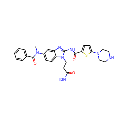 CN(C(=O)c1ccccc1)c1ccc2c(c1)nc(NC(=O)c1ccc(N3CCNCC3)s1)n2CCC(N)=O ZINC000049867598