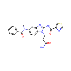 CN(C(=O)c1ccccc1)c1ccc2c(c1)nc(NC(=O)c1cscn1)n2CCC(N)=O ZINC000040936087