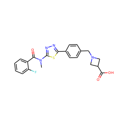 CN(C(=O)c1ccccc1F)c1nnc(-c2ccc(CN3CC(C(=O)O)C3)cc2)s1 ZINC000095563374