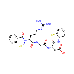 CN(C(=O)c1ccccc1S)[C@@H](CCCN=C(N)N)C(=O)NCC(=O)N[C@@H](CC(=O)O)C(=O)Nc1ccccc1S ZINC000027323655