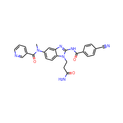 CN(C(=O)c1cccnc1)c1ccc2c(c1)nc(NC(=O)c1ccc(C#N)cc1)n2CCC(N)=O ZINC000040939068